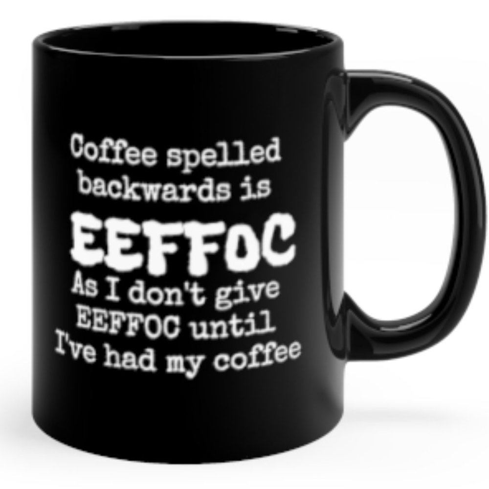 11oz Black Ceramic Mug, "EEFOC", Personalization Optional, Free Shipping